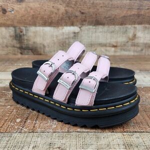 Dr. Martens Blaire Slide Women's Sz 5 Chalk Pink 3-Strap Buckle Platform Sandals
